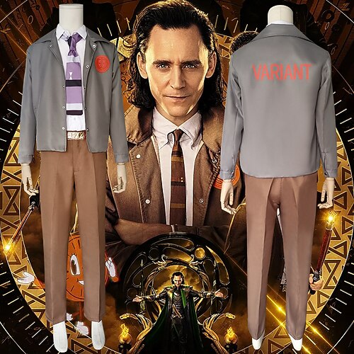 

Loki River Cruise Costume Men's Movie Cosplay Gray Coat Shirt Pants Halloween Carnival Masquerade Polyester / Cotton / Tie / Waist Belt