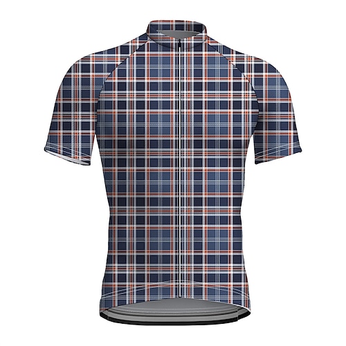 

21Grams Men's Cycling Jersey Short Sleeve Bike Top with 3 Rear Pockets Mountain Bike MTB Road Bike Cycling Breathable Quick Dry Moisture Wicking Reflective Strips Blue Plaid Checkered Polyester