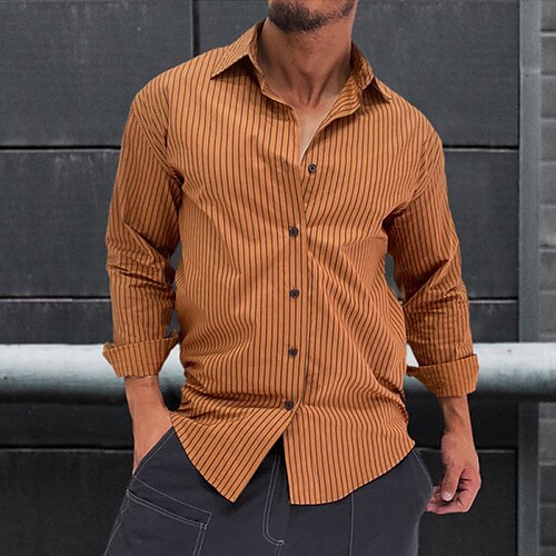 

Men's Shirt Solid Color Turndown Coffee Street Daily Long Sleeve Button-Down Clothing Apparel Fashion Casual Comfortable / Beach