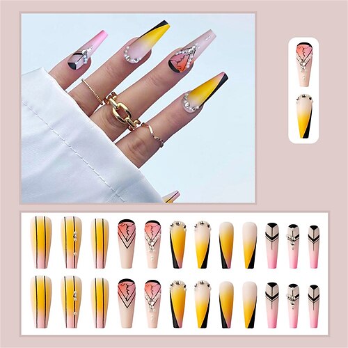 

24pcs Extra Long Detachable Manicure Piece Ballet Coffin Nail Pearl Necklace Fake Nail Nails