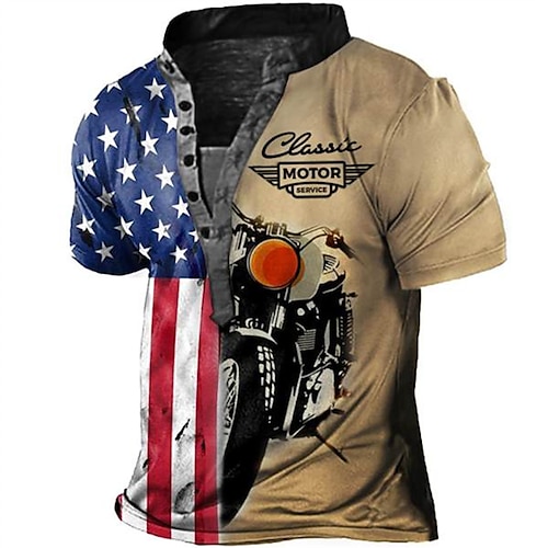 

Men's Henley Shirt Tee T shirt Tee 3D Print Graphic Patterned National Flag Plus Size Stand Collar Daily Sports Button-Down Print Short Sleeve Tops Designer Basic Casual Big and Tall Brown / Summer