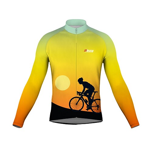 

21Grams Men's Cycling Jersey Long Sleeve Bike Top with 3 Rear Pockets Mountain Bike MTB Road Bike Cycling Breathable Quick Dry Moisture Wicking Reflective Strips Yellow Graphic Polyester Spandex