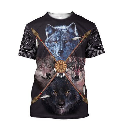 

Men's T shirt Tee Graphic Wolf Crew Neck Black 3D Print Street Casual Short Sleeve Print Clothing Apparel Basic Fashion Classic Comfortable / Summer / Summer / Sports
