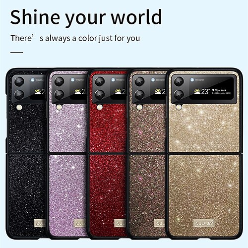 

Phone Case For Samsung Galaxy Flip Z Flip 4 Z Flip 3 Bumper Frame Flip Glitter Shine Glitter Shine TPU PU Leather