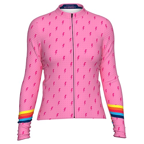 

21Grams Women's Cycling Jersey Long Sleeve Bike Top with 3 Rear Pockets Mountain Bike MTB Road Bike Cycling Breathable Quick Dry Moisture Wicking Reflective Strips Rosy Pink Lightning Polyester