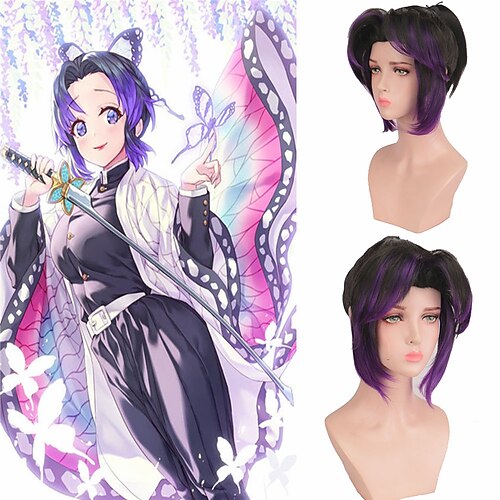 

Parrucca del costume cosplay Anime Demon Slayers Kimetsu no Yaiba Kochou Shinobu Uccisore di demoni eccentrico Con la coda di cavallo A macchina Parrucca 12 pollici 24 pollici Capelli sintetici Per