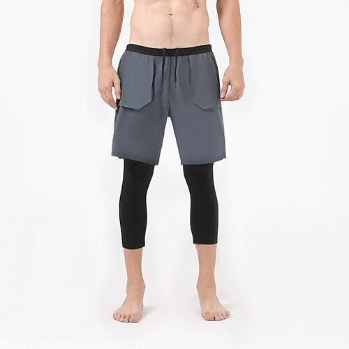 

Men's Running Shorts With Tights Drawstring 2 in 1 Compression Clothing Athletic Spandex Breathable Quick Dry Moisture Wicking Fitness Running Jogging Sportswear Activewear Color Block Black Blue Gray