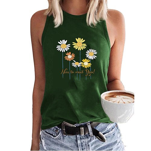 

Women's Tank Top Camis Green Blue Wine Daisy Backless Racerback Sleeveless Casual Holiday Casual Round Neck Regular Plus Size S / Print