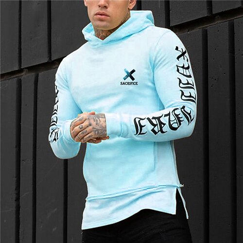 

Men's Pullover Hoodie Sweatshirt Graphic Patterned Letter Print Sports Outdoor Daily Sports Hot Stamping Designer Basic Hoodies Sweatshirts Blue