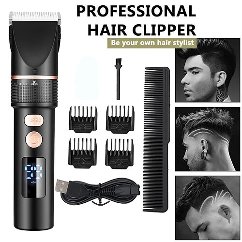 

Electric Hair Clipper Rechargeable Hair Trimmer Titanium Ceramic Blade Salon Men Hair Cutting Barber Machine LCD Display