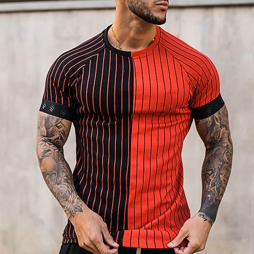 

Men's T shirt Tee Striped Crew Neck Street Daily Short Sleeve Tops Casual Comfortable Red / Summer / Summer