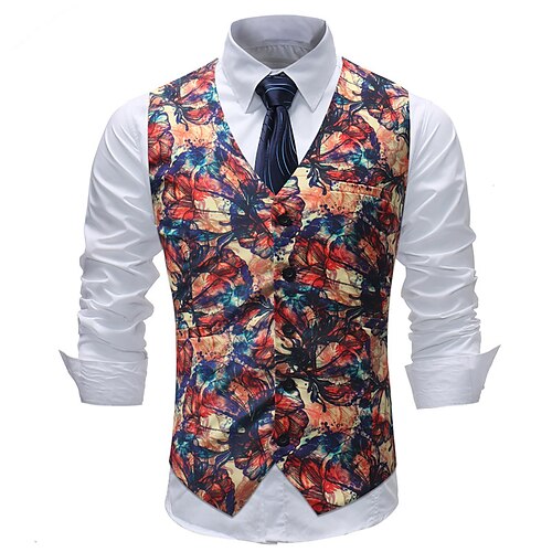 

Men's Vest Warm Formal Single Breasted Graphic 3D Printed Graphic V Neck Business Jacket Outerwear Sleeveless Pocket Fall
