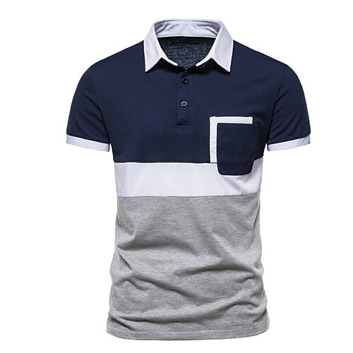 

Men's Collar Polo Shirt Golf Shirt Color Block Turndown Navy Blue White Street Daily Short Sleeve Button-Down Clothing Apparel Fashion Casual Comfortable / Beach