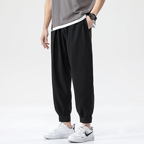 

Men's Tactical Cargo Joggers Capri shorts Trousers Casual Pants Pocket Drawstring Elastic Waist Solid Color Comfort Breathable Ankle-Length Sports Outdoor Daily Streetwear Casual Cargo Black