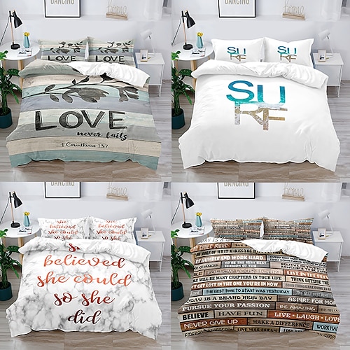 

Graphic Patterned Letter 3-Piece Duvet Cover Set Hotel Bedding Sets Comforter Cover, Include 1 Duvet Cover, 2 Pillowcases for Double/Queen/King(1 Pillowcase for Twin/Single)