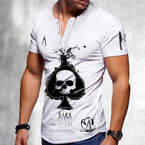 

Men's T shirt Tee Hot Stamping Graphic Patterned Skull Poker V Neck Street Daily Button-Down Print Short Sleeve Tops Designer Casual Fashion Comfortable White / Summer