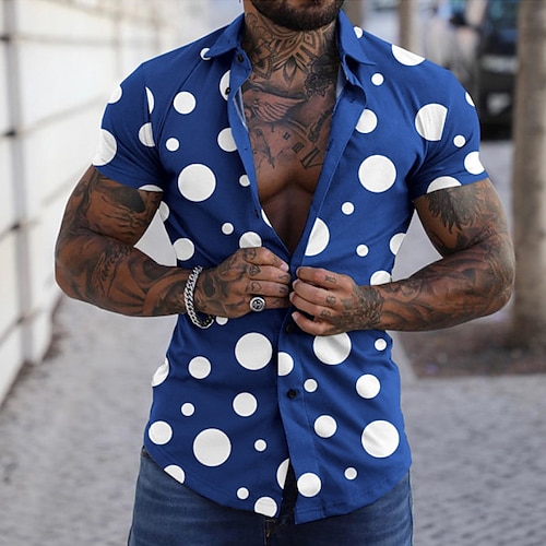 

Men's Shirt Print Circle Turndown Street Daily Button-Down Print Short Sleeve Tops Casual Fashion Breathable Comfortable Blue