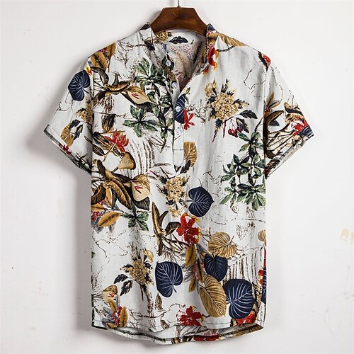 

Men's Shirt Graphic Shirt Graphic Plants Turndown White 3D Print Street Daily Short Sleeve 3D Button-Down Clothing Apparel Fashion Designer Casual Comfortable / Beach