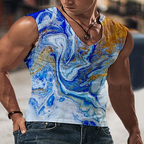 

Men's Tank Top Vest 3D Print Graphic Prints Graffiti Crew Neck Street Casual 3D Print Sleeveless Tops Fashion Breathable Comfortable Big and Tall Blue / Summer / Spring / Summer