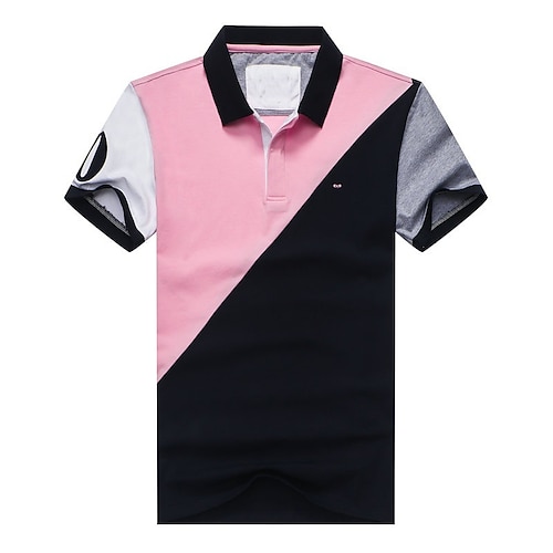 

Men's Collar Polo Shirt Golf Shirt Color Block Turndown Blue Pink Short Sleeve Street Daily Button-Down Tops Fashion Casual Comfortable / Beach