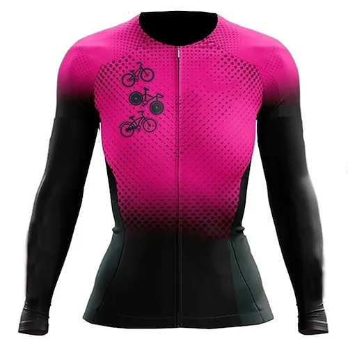 

21Grams Women's Cycling Jersey Long Sleeve Bike Top with 3 Rear Pockets Mountain Bike MTB Road Bike Cycling Breathable Quick Dry Moisture Wicking Reflective Strips Rose Red Polka Dot Polyester Spandex