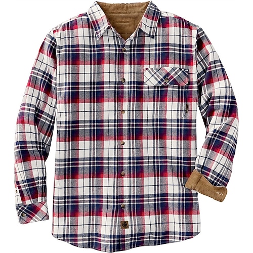 

Men's Flannel Shirt Shirt Jacket Shacket Shirt Graphic Plaid / Check Turndown Black and Red Wine Blue-Green Orange Red Print Street Daily Long Sleeve Button-Down Print Clothing Apparel Fashion Casual