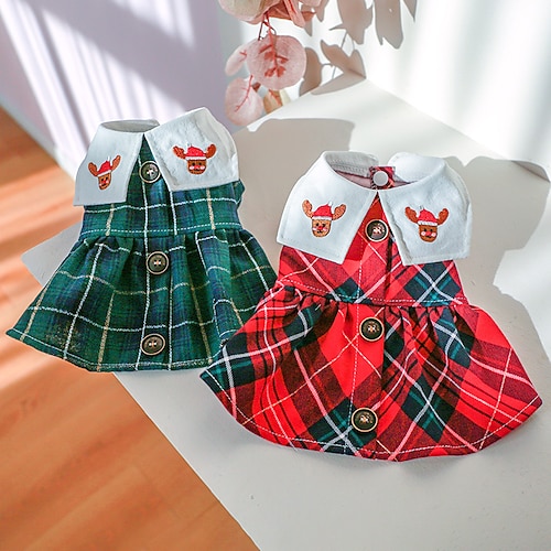 

Dog Cat Dress Plaid / Check Elk Adorable Cute Dailywear Casual Daily Winter Dog Clothes Puppy Clothes Dog Outfits Soft Wine Red Green Costume for Girl and Boy Dog Polyester XS S M L XL