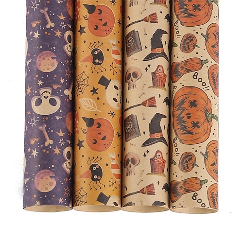 

4pcs Halloween Pumpkin Bat Ghost Wrapping Paper for Gift Decoration Party 2028 inch Kraft Paper