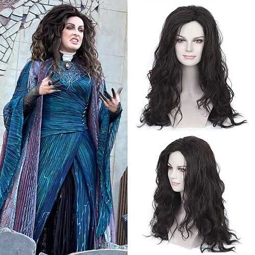 

Harkness Cosplay Wigs for Women Wanda Vision Halloween Party Long Curly Synthetic Wigs Black Color Side Part