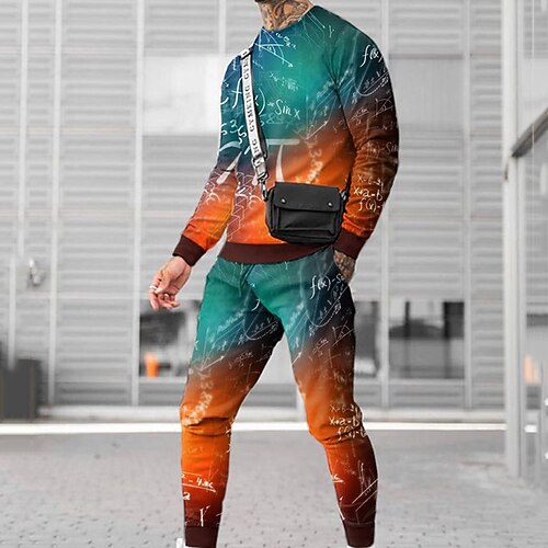 

Men's Tracksuit Hoodies Set Graphic Patterned Color Block 2 Piece Print Sports Outdoor Casual Sports 3D Print Sportswear Basic Essential Hoodies Sweatshirts Black Blue Orange