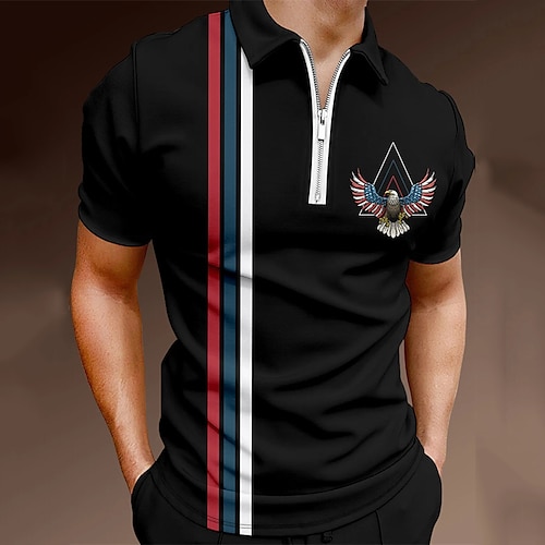 

Men's Collar Polo Shirt Golf Shirt Eagle Turndown Black 3D Print Street Daily Short Sleeve Zipper 3D Clothing Apparel Fashion Casual Breathable Comfortable / Beach