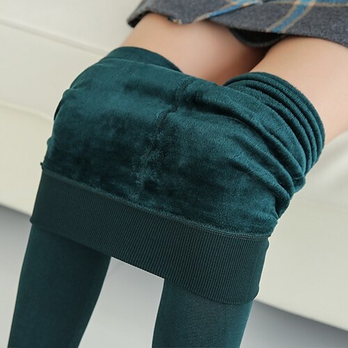 

Women's Fleece Pants Tights Leggings Fleece lined Navy Green Purple High Waist Fashion Tights Daily High Elasticity Full Length Tummy Control Solid Color S M L XL 2XL / Skinny