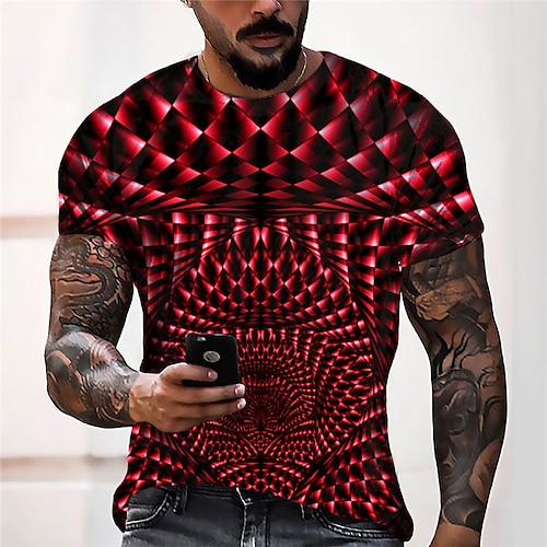 

Men's Unisex T shirt Tee 3D Print Optical Illusion Graphic Prints Crew Neck Street Daily Print Short Sleeve Tops Designer Casual Big and Tall Sports Green Blue Orange / Summer