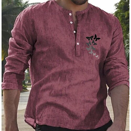 

Men's Shirt Butterfly Solid Color Round Neck Street Casual Button-Down Print Half Sleeve Tops Designer Casual Fashion Breathable Blue Red Beige / Summer