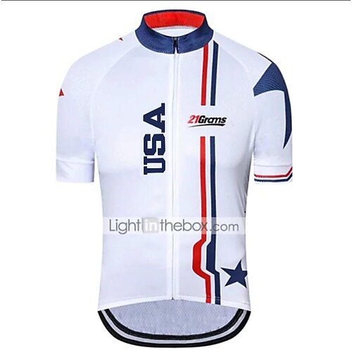 

21Grams Men's Cycling Jersey Short Sleeve Bike Jersey Top with 3 Rear Pockets Mountain Bike MTB Road Bike Cycling UV Resistant Breathable Quick Dry Back Pocket Blue White American / USA USA National