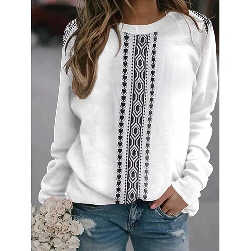 

Women's Pullover Geometric Casual Hoodies Sweatshirts White
