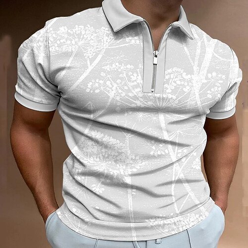 

Men's Collar Polo Shirt Golf Shirt Quarter Zip Polo Graphic Floral Turndown White Outdoor Street Short Sleeve Zipper Clothing Apparel Fashion Breathable Comfortable / Summer / Spring / Summer