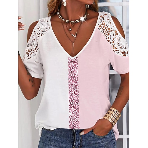 

2022 Spring And Summer New Amazon AliExpress Ebay Cross-Border V-Neck Solid Color Sling Hollow Sleeves Off-The-Shoulder T-Shirt