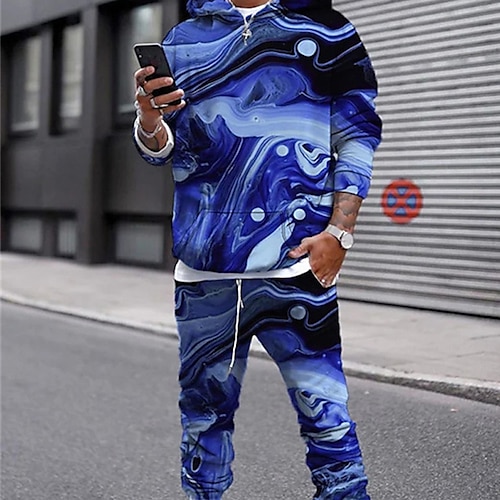 

Men's Tracksuit Hoodies Set Universe Graphic Patterned 2 Piece Print Sports Outdoor Casual Sports 3D Print Sportswear Basic Essential Hoodies Sweatshirts Blue Purple Royal Blue