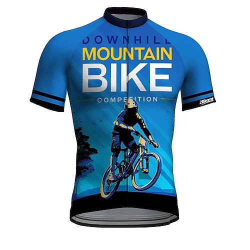 

21Grams Men's Cycling Jersey Short Sleeve Bike Top with 3 Rear Pockets Mountain Bike MTB Road Bike Cycling Breathable Quick Dry Moisture Wicking Reflective Strips Blue Graphic Polyester Spandex Sports
