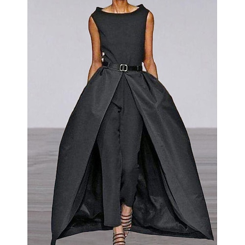 

Women's Jumpsuit Solid Color Crew Neck Elegant Holiday Weekend Regular Fit Sleeveless Black S M L Spring