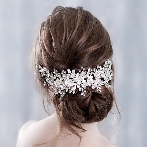 

1pc Women's Girls' Headbands Flower Crystal Brides Party Wedding Hair Elegant Silver Gold Hair Accessories with Flower Stone Bridal Side Combs Headpiece for Women