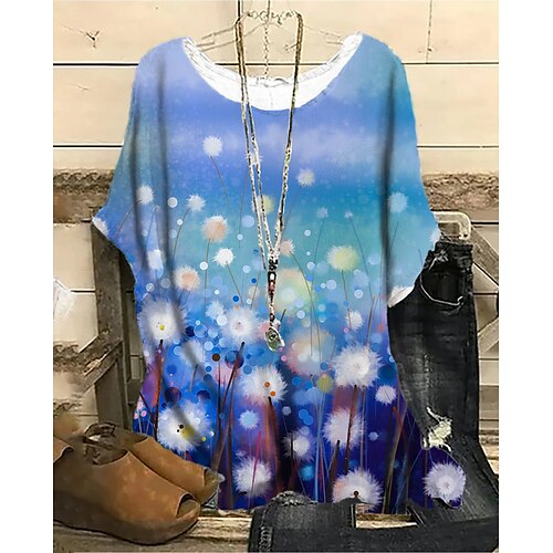 

Women's Plus Size Tops Blouse Shirt Graphic Patterned Print Half Sleeve Crewneck Streetwear Daily Vacation Polyester Summer Black And White Maroon