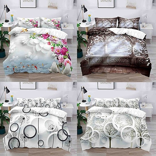 

Floral Pattern 3-Piece Duvet Cover Set Hotel Bedding Sets Comforter Cover with Soft Lightweight Microfiber, Include 1 Duvet Cover, 2 Pillowcases for Double/Queen/King(1 Pillowcase for Twin/Single)