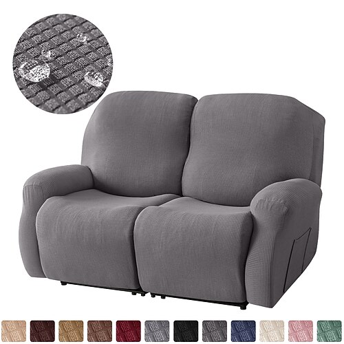 

Stretch Recliner Cover Waterproof Recliner Couch Covers with Side Pocket 6-Pieces Set,Non Slip Recliner Chair Cover for Standard 2 Seater Recliner, Soft Thick Check Jacquard Fabric
