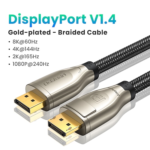 

Ugreen ultra hd 8k displayport 1.4 câble adaptateur convertisseur 8k @ 60hz 4k @ 144hz 32.4gbps hdp pour hdtv moniteur audio vidéo