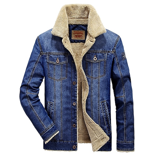 

Men's Winter Jacket Winter Coat Fleece Jacket Denim Jacket Jean Jacket Street Causal Daily Basic Sporty Modern Style Jacket Outerwear Solid Color Vintage Style Denim Blue Dark Blue