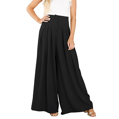 

Women's Culottes Wide Leg Chinos Pants Trousers Dark Blue Red Black Mid Waist Fashion Casual Weekend Baggy Micro-elastic Full Length Comfort Plain S M L XL XXL / Loose Fit