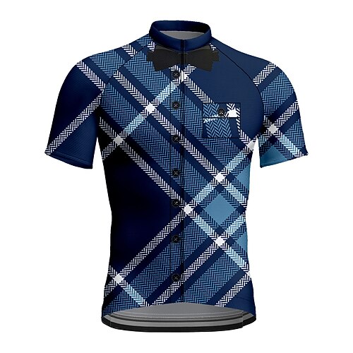 

21Grams Men's Cycling Jersey Short Sleeve Bike Top with 3 Rear Pockets Mountain Bike MTB Road Bike Cycling Breathable Quick Dry Moisture Wicking Reflective Strips Blue Plaid Checkered Polyester