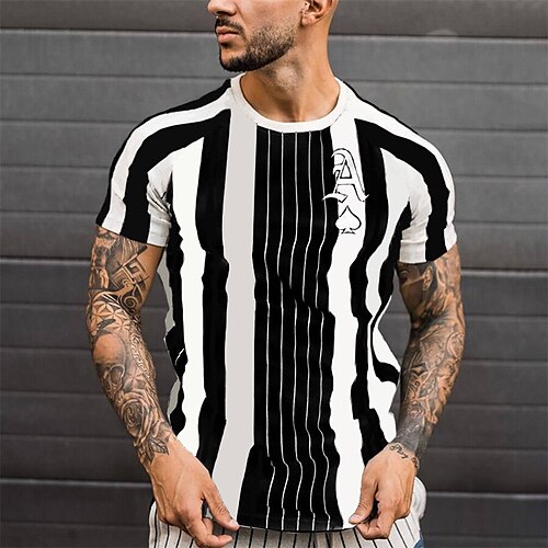 

Men's T shirt Tee Striped Graphic Patterned Color Block Crew Neck Street Daily Patchwork Short Sleeve Tops Designer Casual Fashion Comfortable Black / Summer